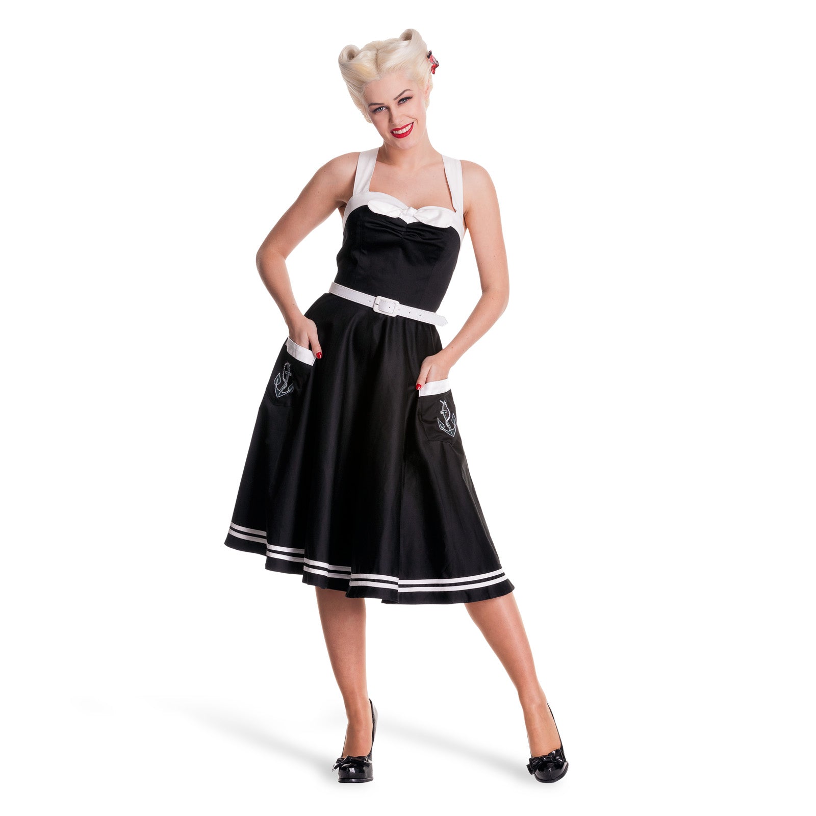 Produktbild Rockabilly klänning Siren med bälte svart