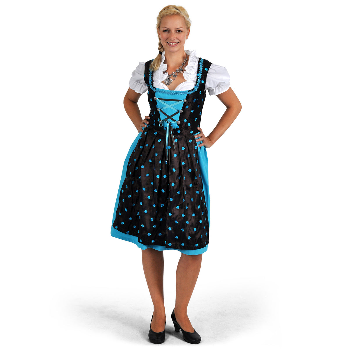 Produktbild Dirndl Edelweiß - Traditionell klänning brun/turkos med blusinlägg