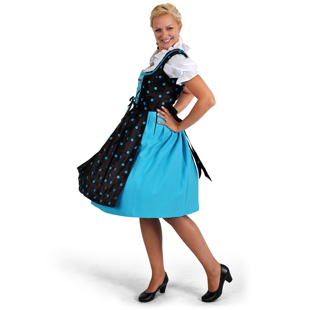 Produktbild Dirndl Edelweiß - Traditionell klänning brun/turkos med blusinlägg