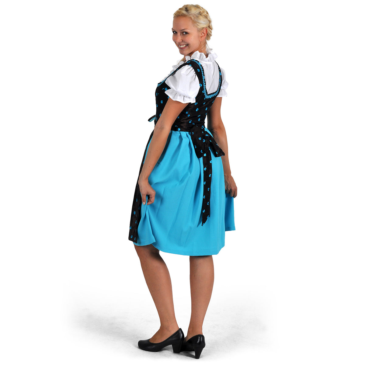Produktbild Dirndl Edelweiß - Traditionell klänning brun/turkos med blusinlägg