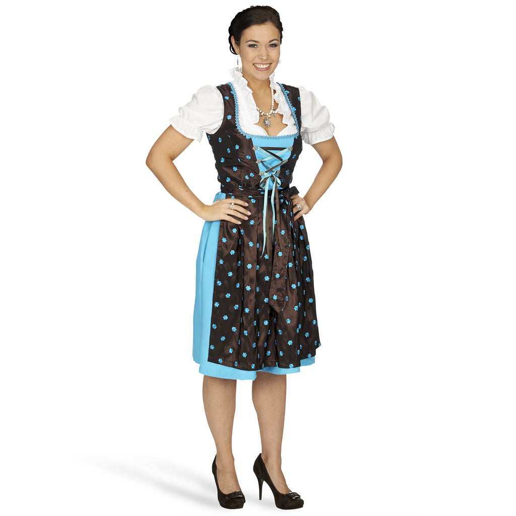 Produktbild Dirndl Edelweiß - Traditionell klänning brun/turkos med blusinlägg