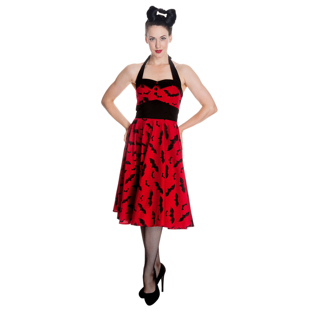 Produktbild Rockabilly-klänning Bat röd-svart