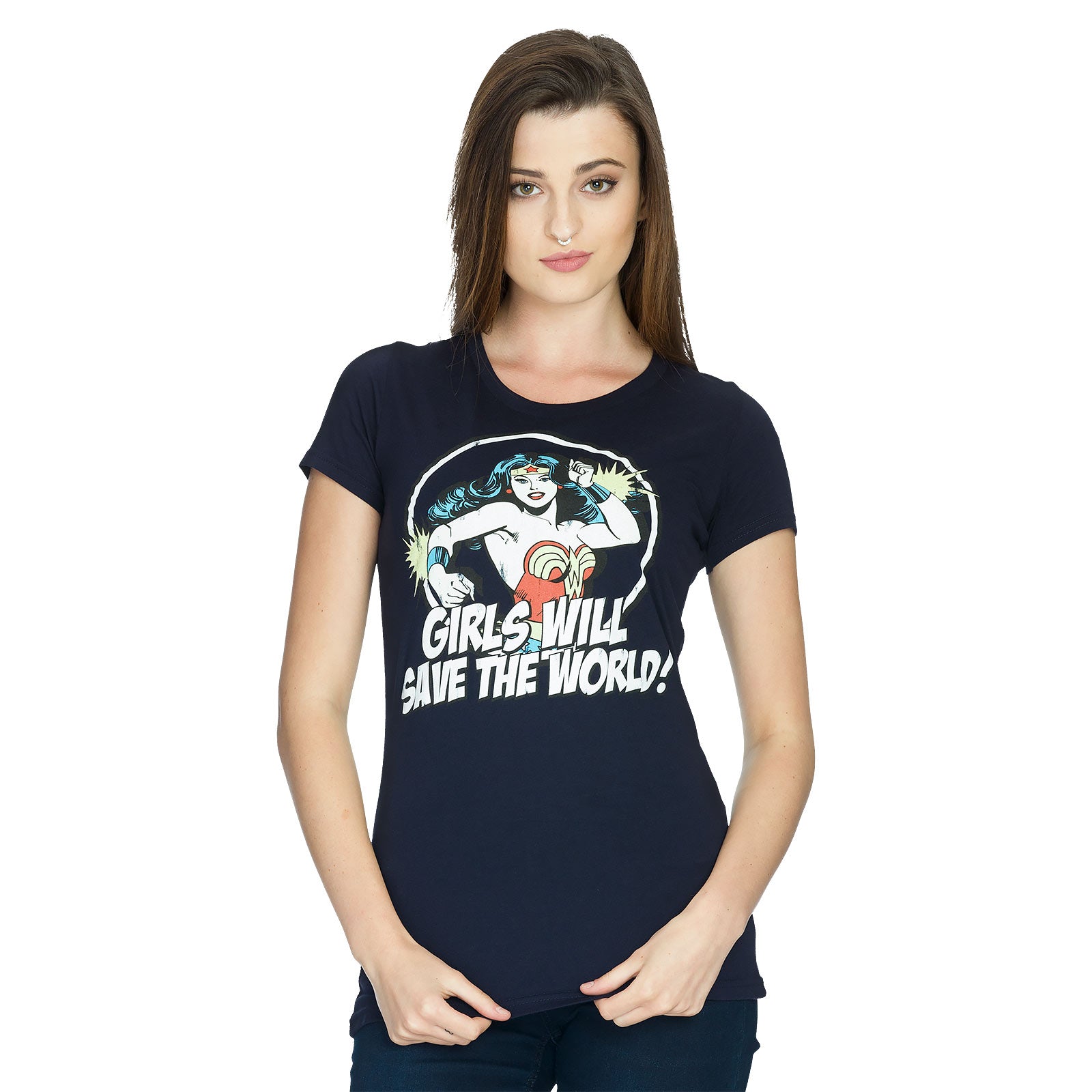 Produktbild Wonder Woman - Girls Will Save The World Dam T-shirt blå