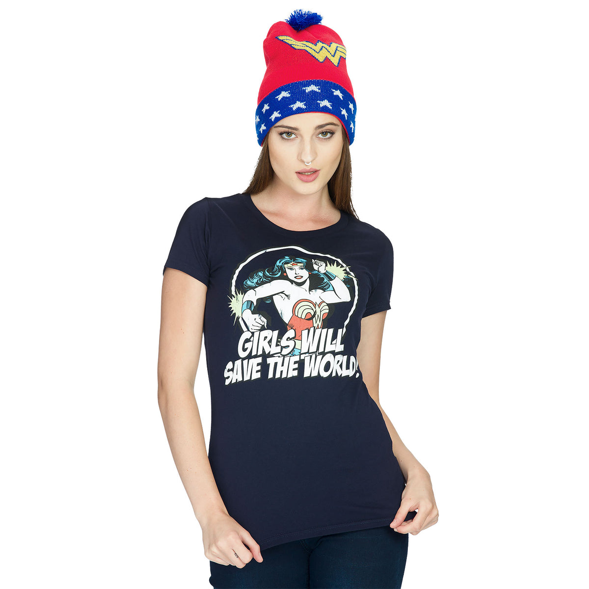 Produktbild Wonder Woman - Girls Will Save The World Dam T-shirt blå