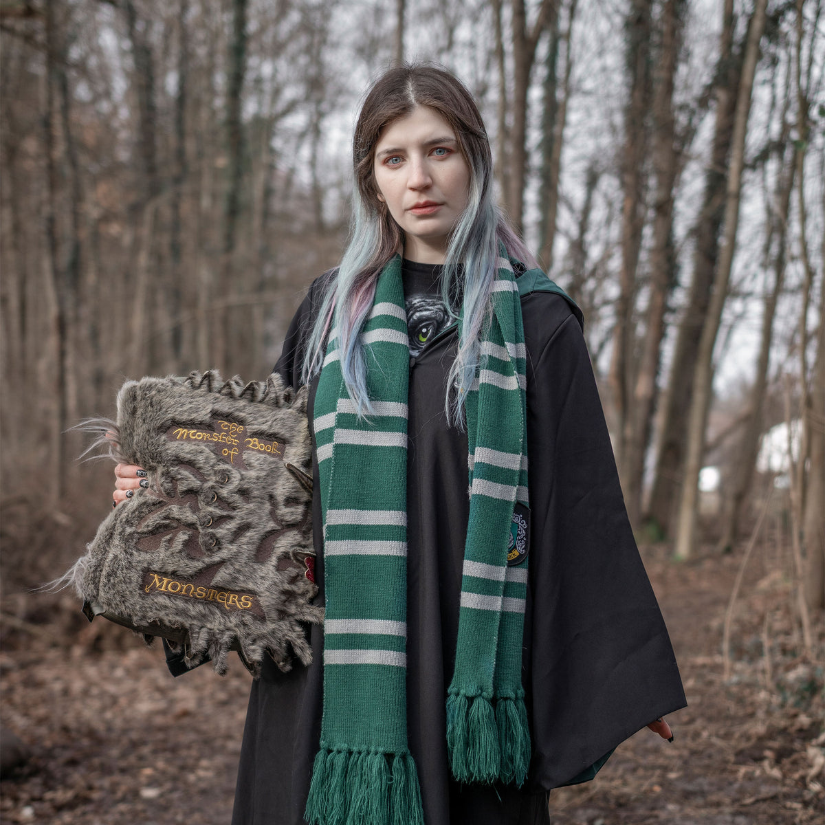 Produktbild Harry Potter - Slytherin stickad halsduk grå-grön