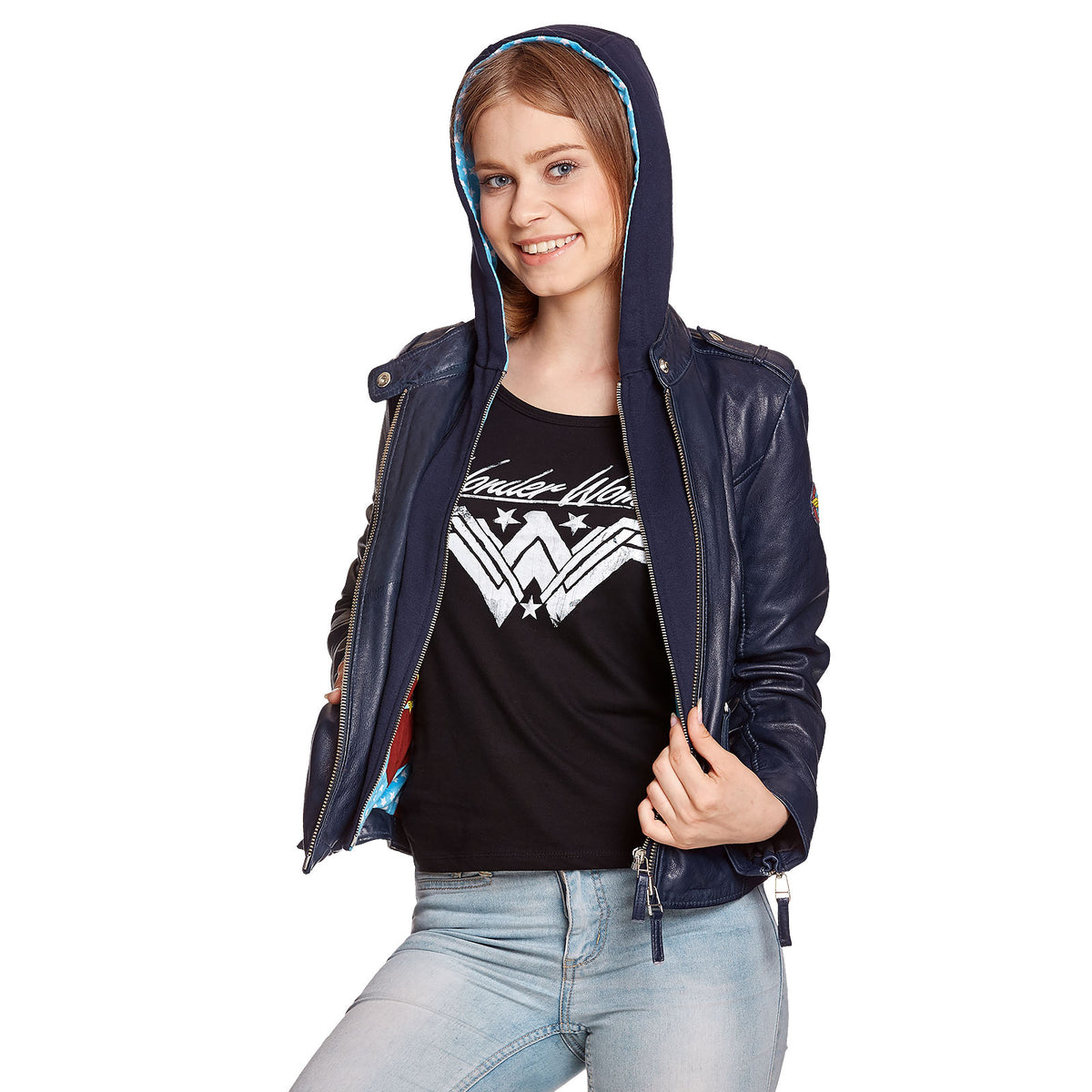 Produktbild Wonder Woman - Läderjacka med logo och huva, blå