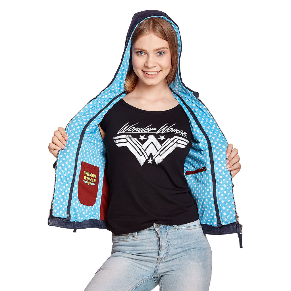 Produktbild Wonder Woman - Läderjacka med logo och huva, blå