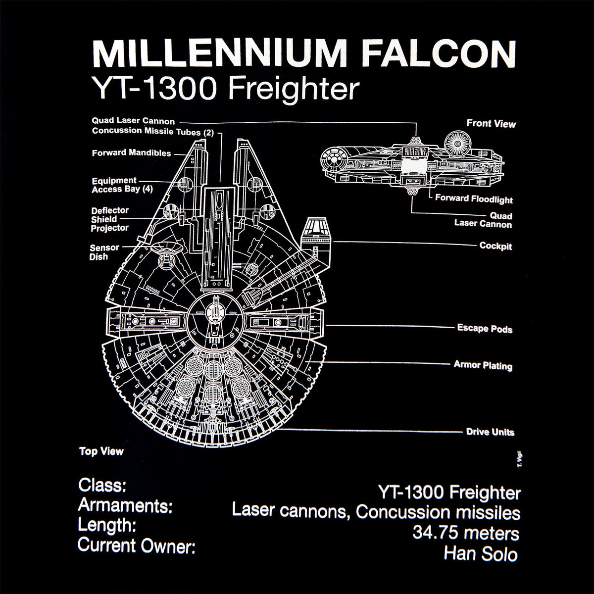 Product image Star Wars - Millennium Falcon Sketch T-Shirt Black