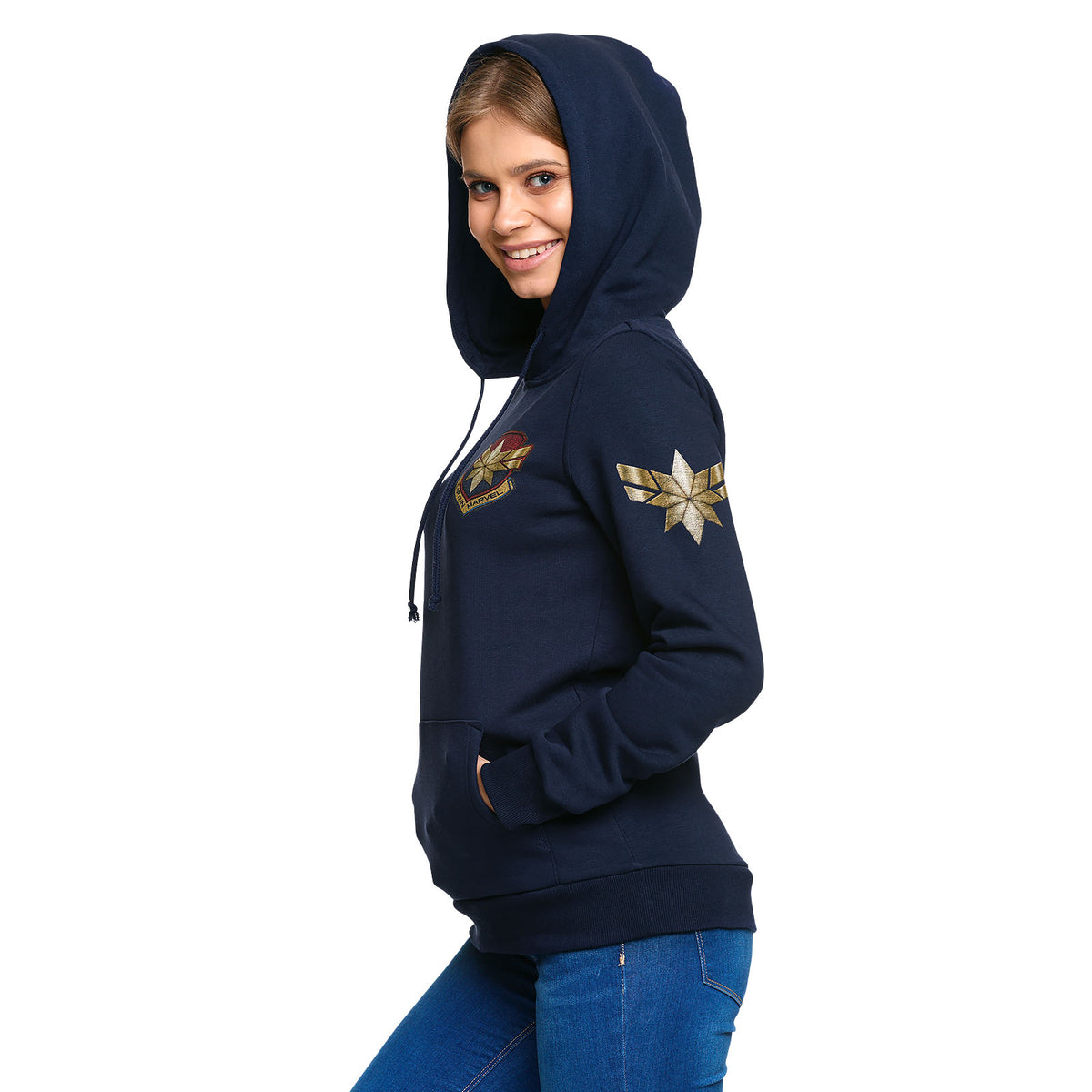 Produktbild Captain Marvel - Star Logo Hoodie dam blå