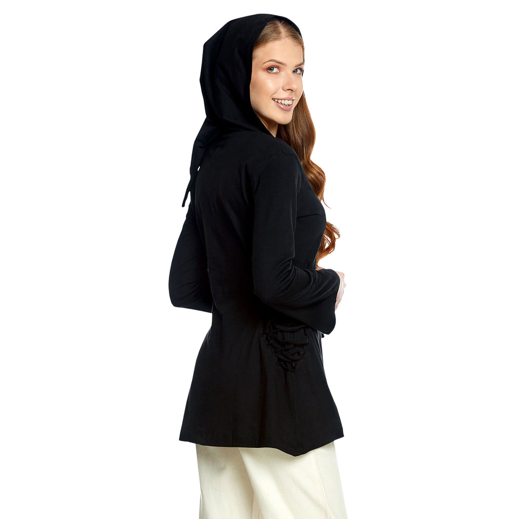 Produktbild Medeltida blus Lea med huva svart
