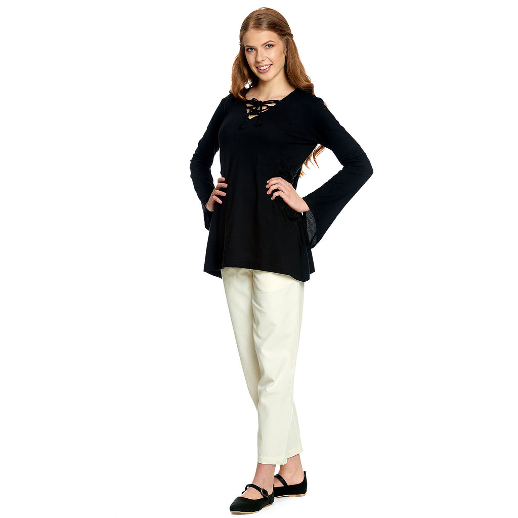 Produktbild Medeltida blus Lea med huva svart