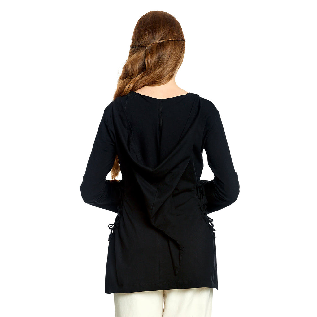 Produktbild Medeltida blus Lea med huva svart