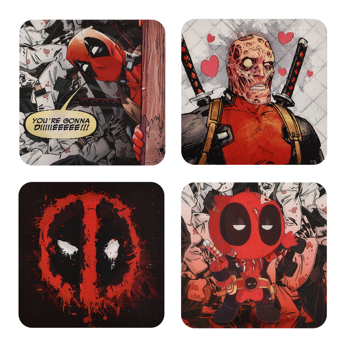 Produktbild Deadpool 3D Glasunderlägg 4-delars set