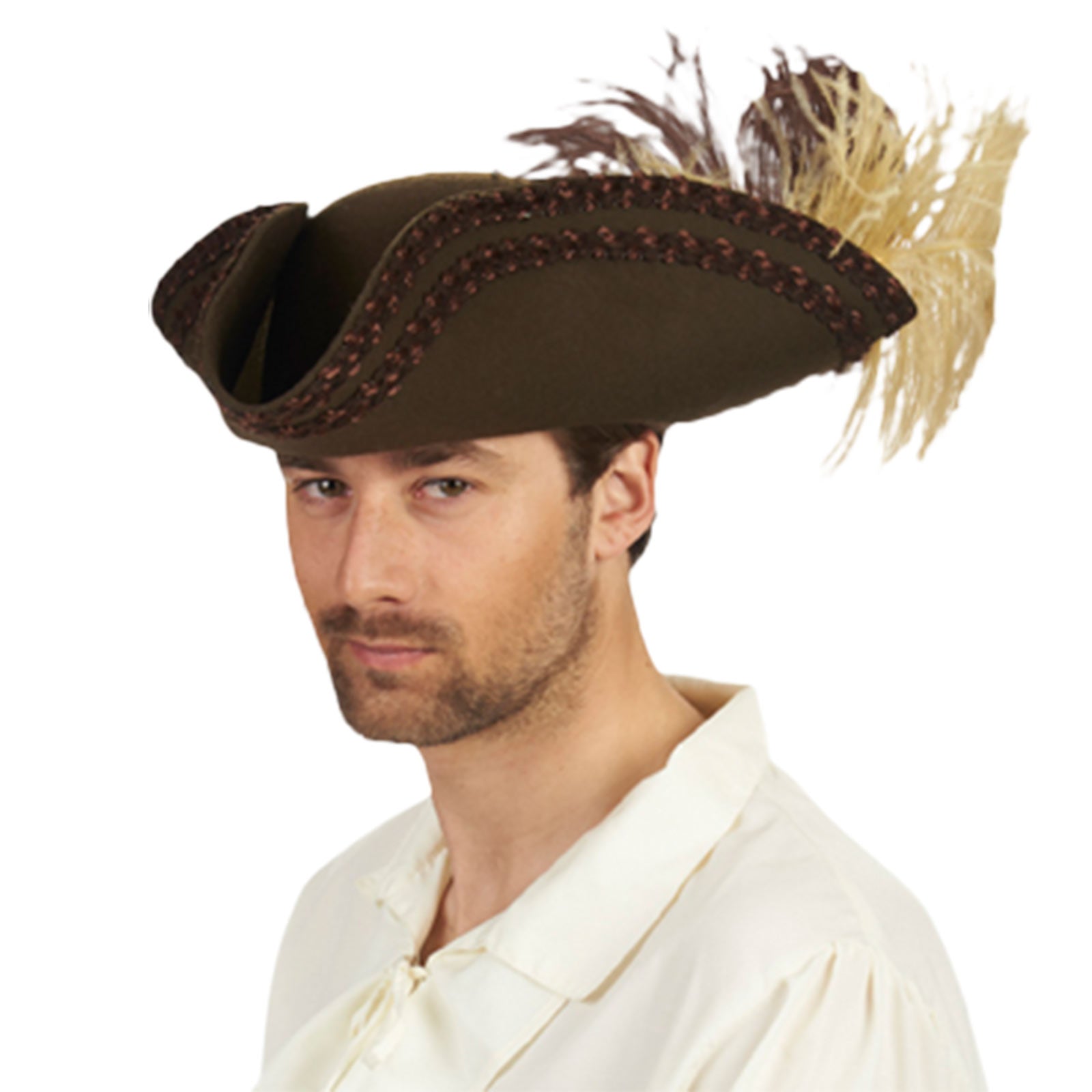 Product image Tricorn with feather and braid brown