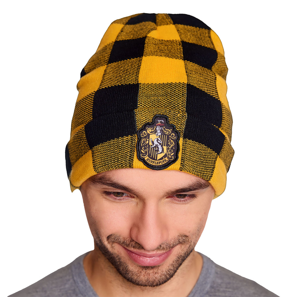 Produktbild Harry Potter - Hufflepuff-rutig mössa med emblem