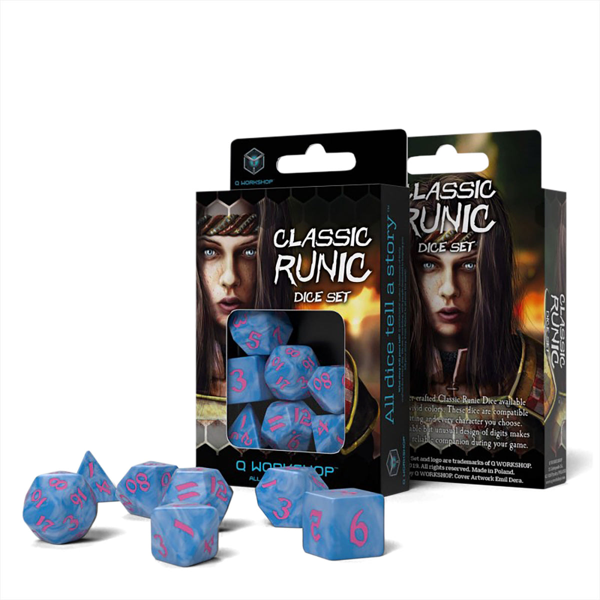 Produktbild Klassiskt RPG tärningsset 7-delat blå-rosa