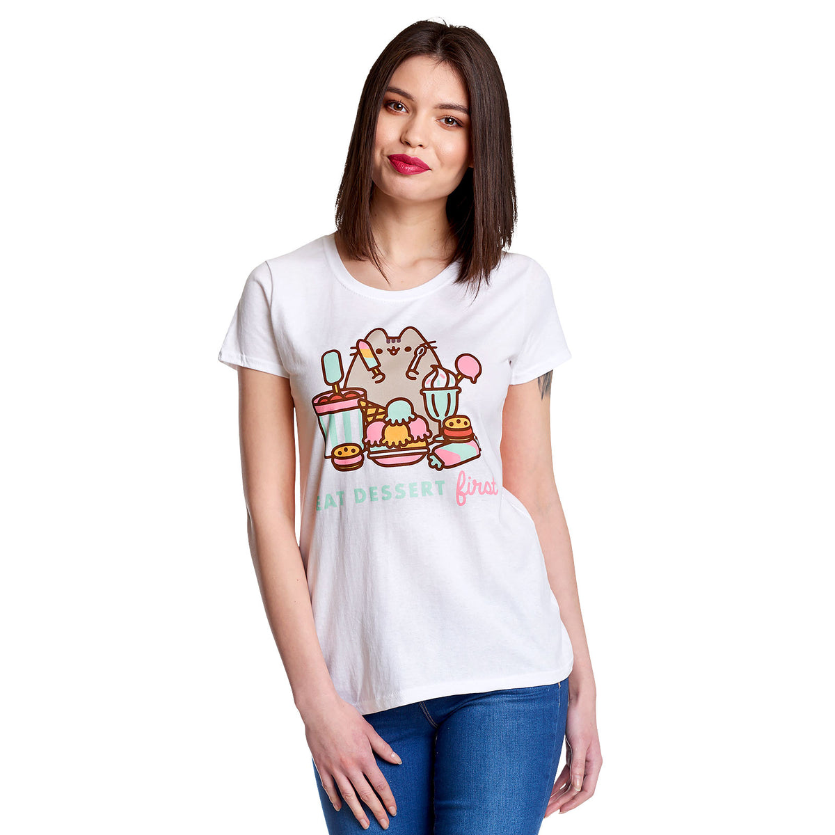 Produktbild Pusheen - Eat Dessert First T-shirt dam vit