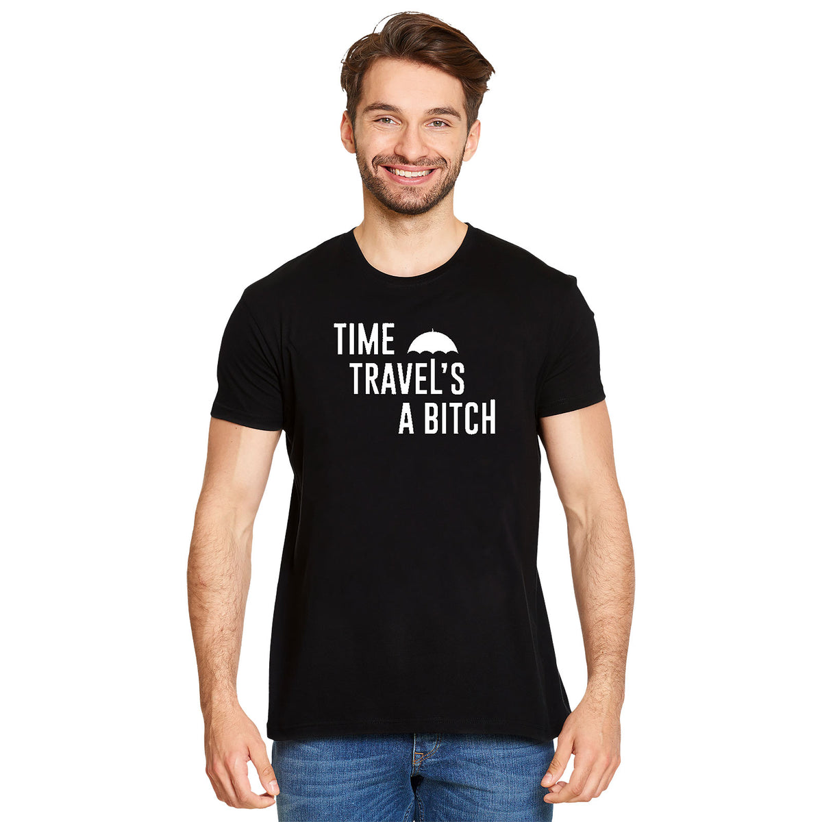 Produktbild T-shirt 'Time Travel's a Bitch' för fans av The Umbrella Academy