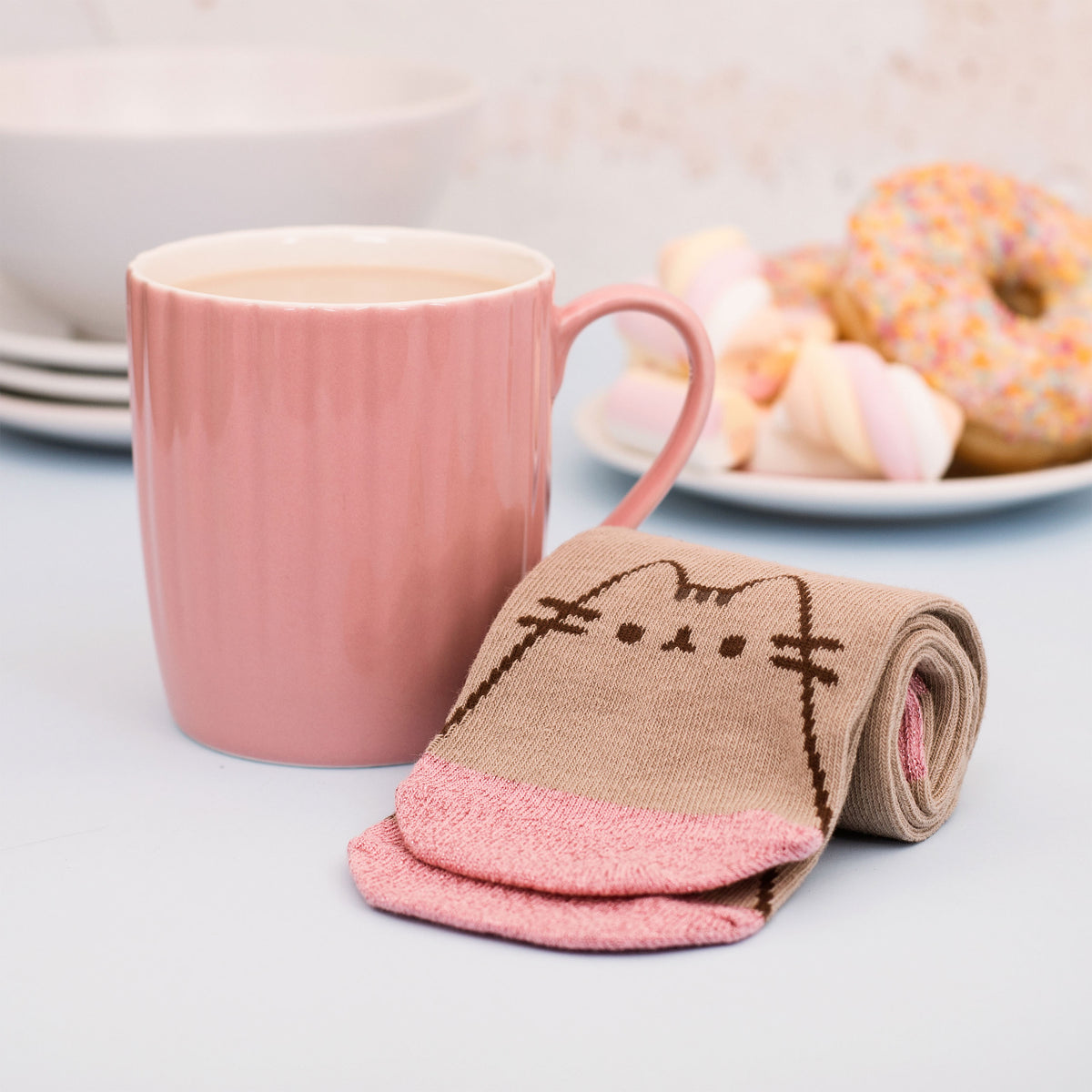 Produktbild Pusheen - Rosa tass-strumpor och mugg