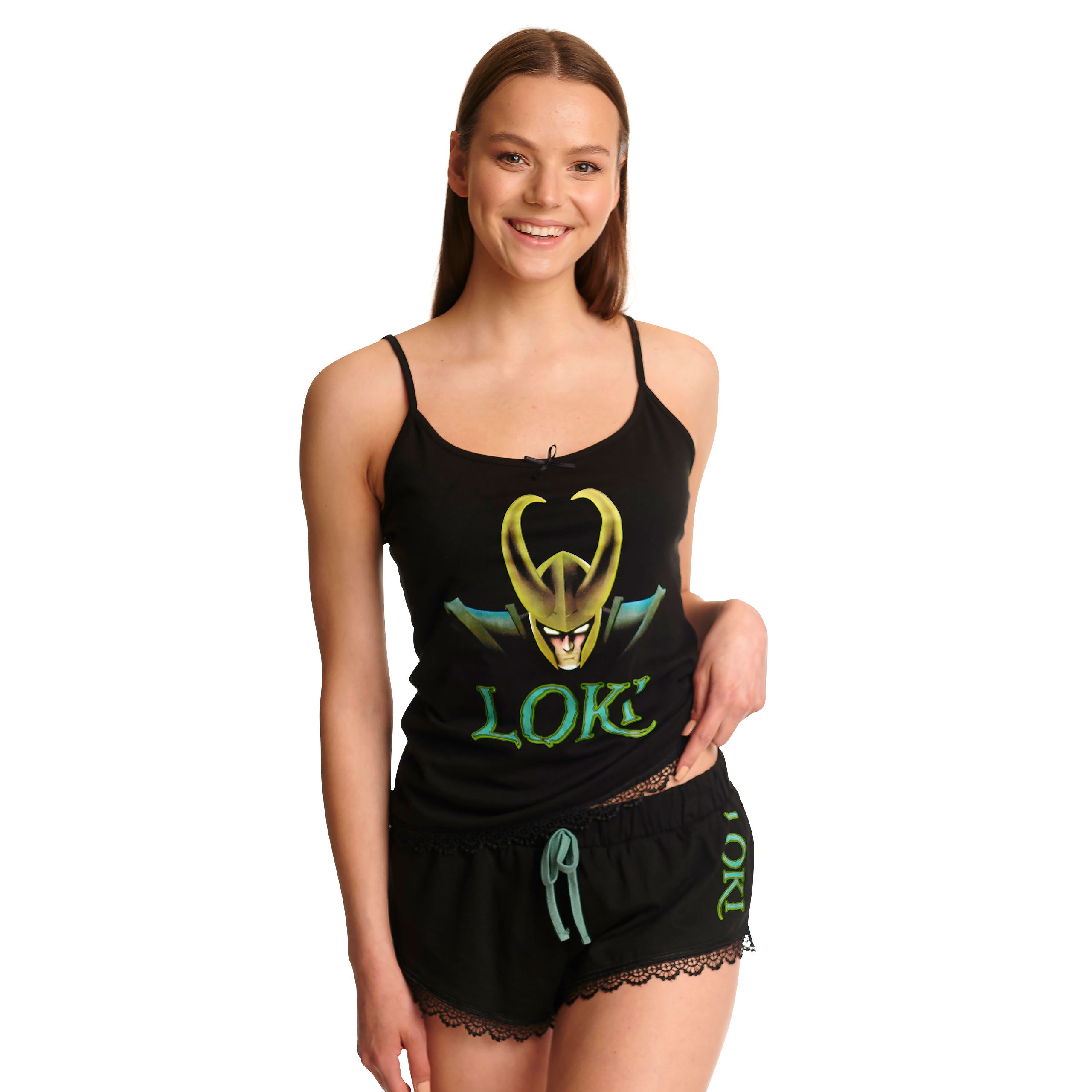 Produktbild Loki - Logo Pyjamas dam kort med spets svart