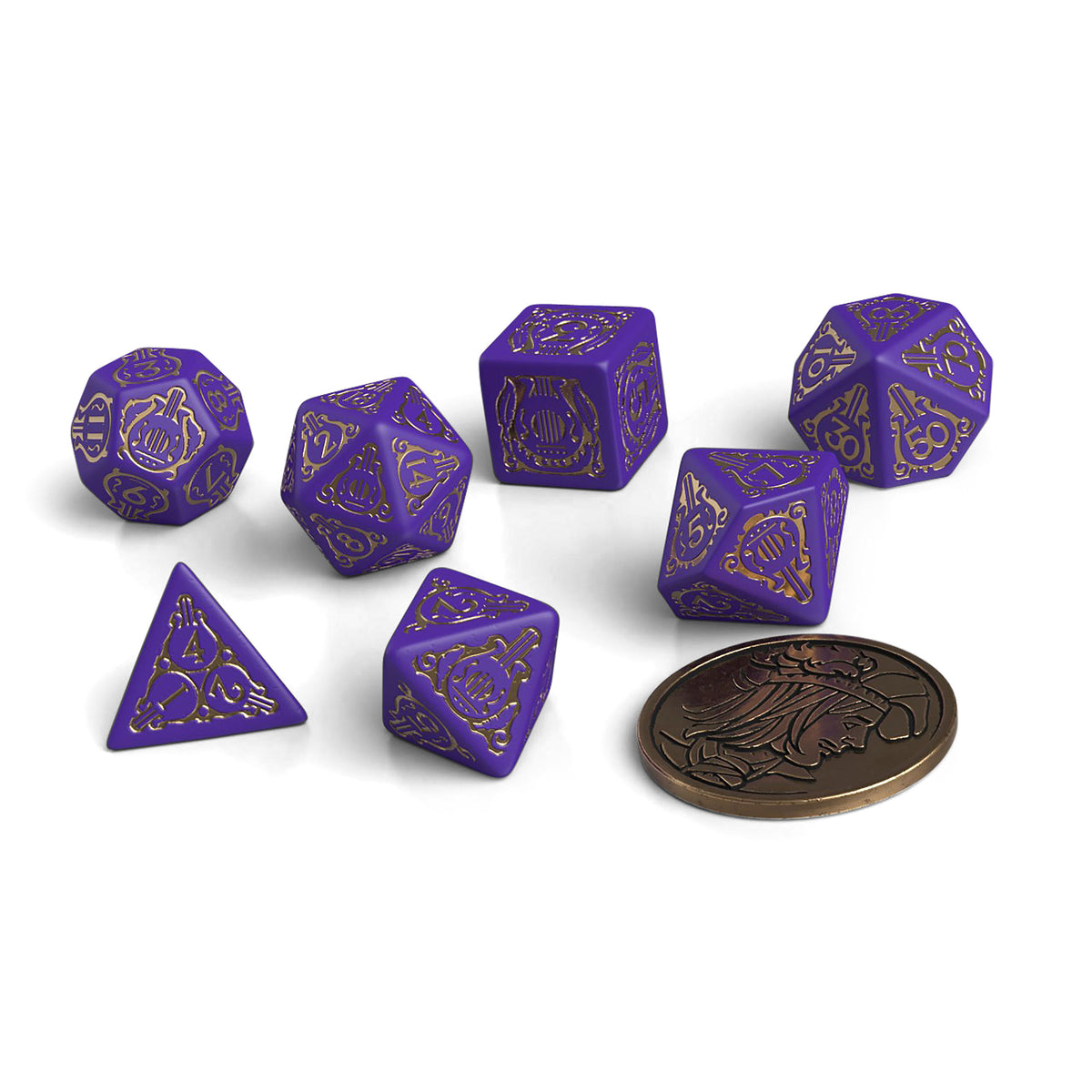 Produktbild Witcher - Dandelion Viscount de Lettenhove RPG Tärningsset 7-delat med Samlarmynt