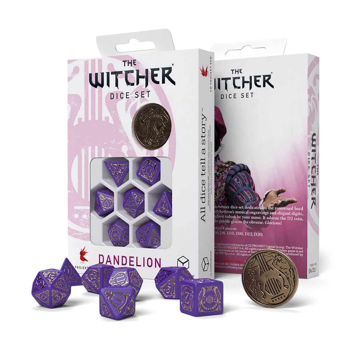 Produktbild Witcher - Dandelion Viscount de Lettenhove RPG Tärningsset 7-delat med Samlarmynt