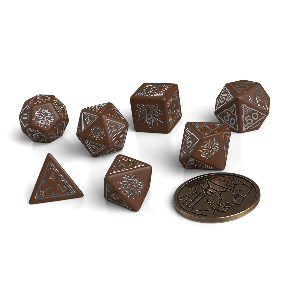 Produktbild Witcher - Geralt Roachs följeslagare RPG Tärningsset 7-delat med samlarmynt