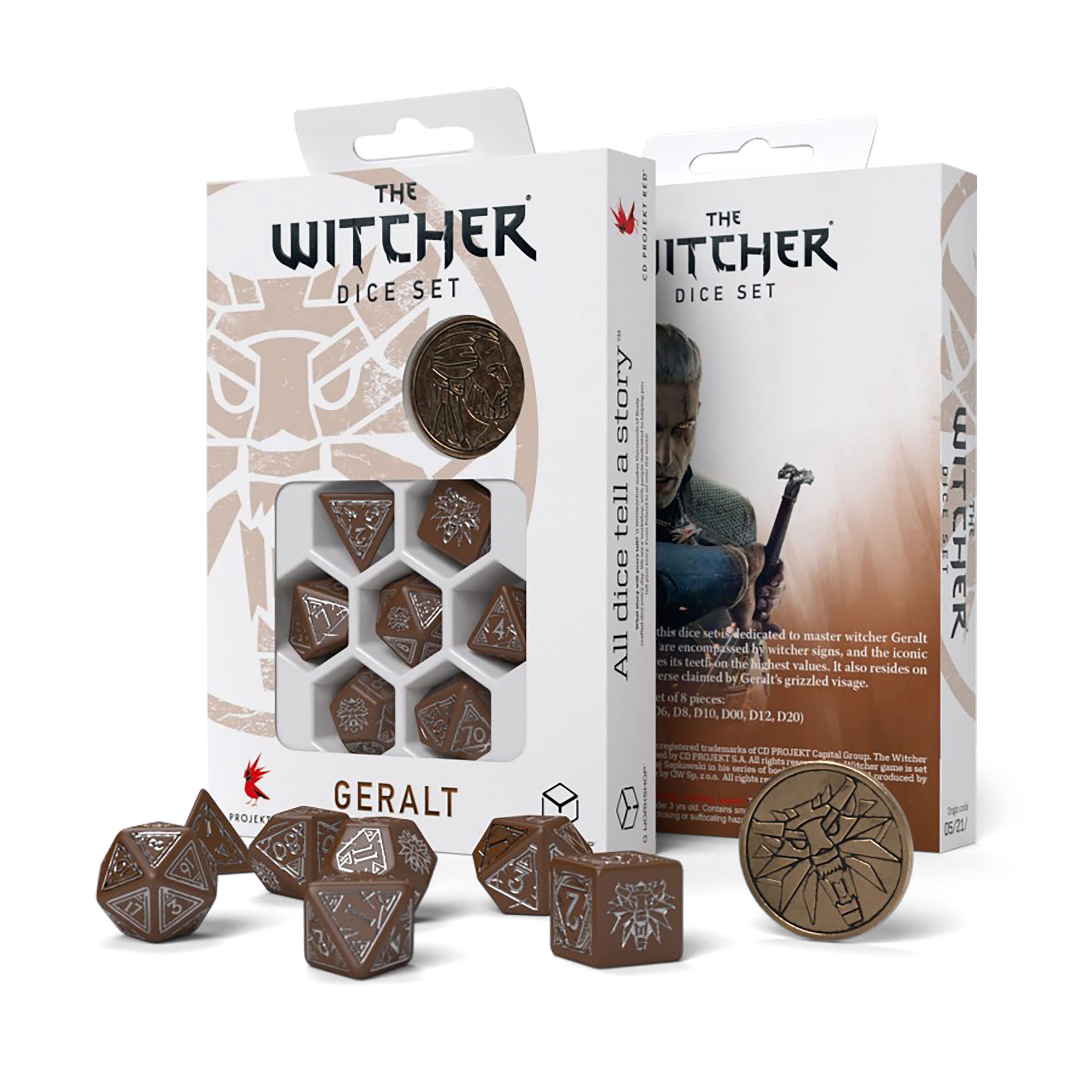 Produktbild Witcher - Geralt Roachs följeslagare RPG Tärningsset 7-delat med samlarmynt