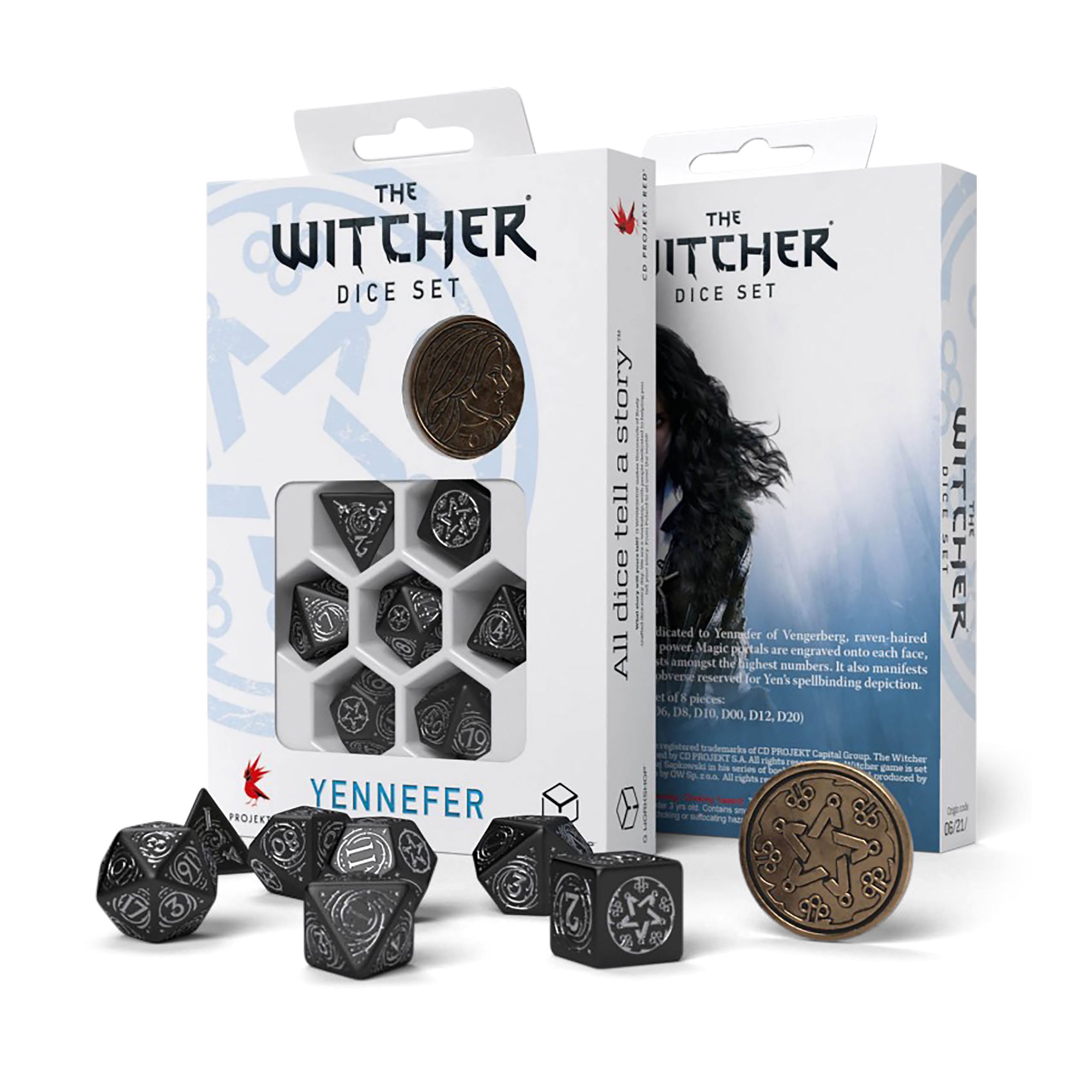 Product image Witcher - Yennefer Obsidian Star RPG Dice Set 7pcs with Collector's Coin
