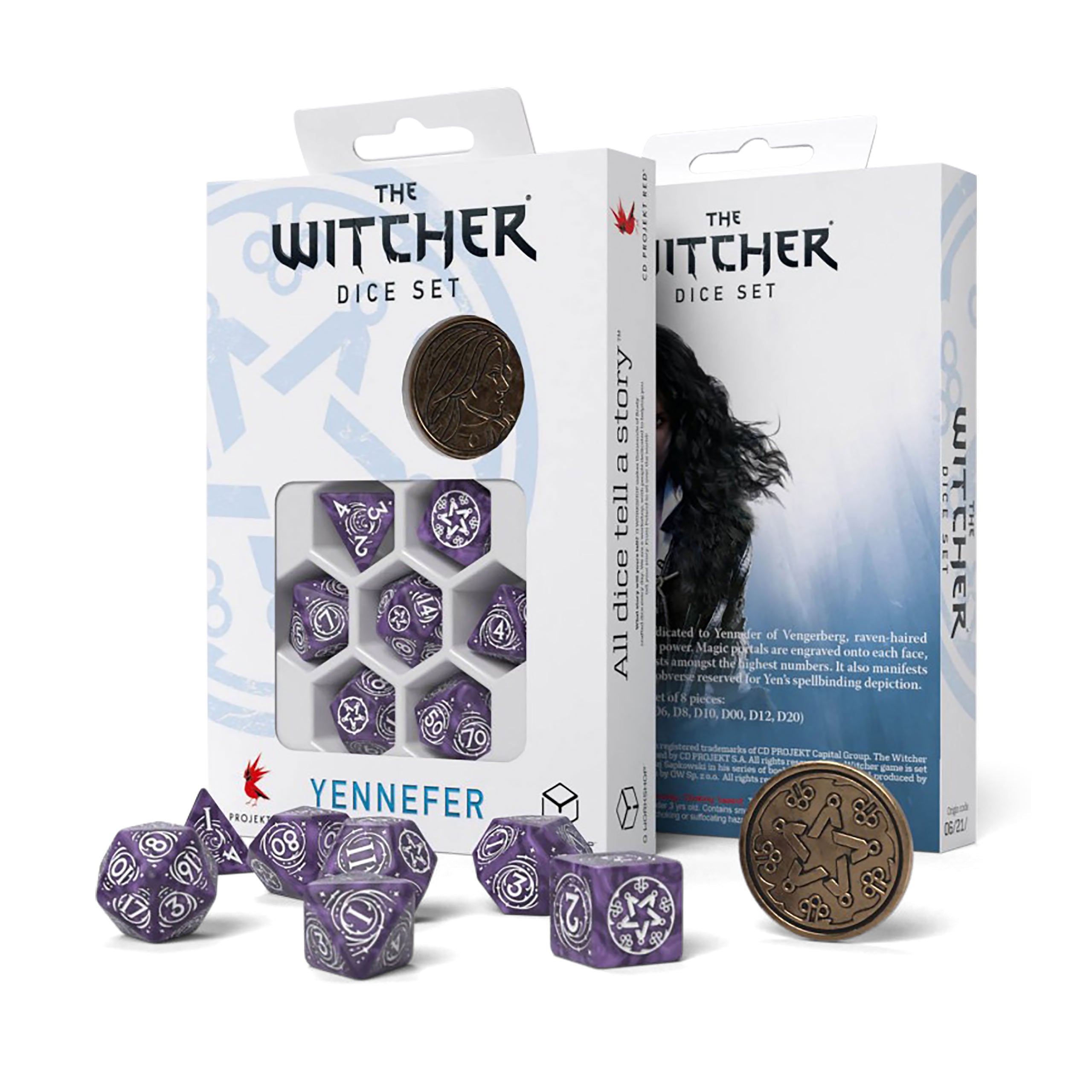 Produktbild Witcher - Yennefer Lilac & Gooseberries RPG Tärningsset 7-delat med samlarmynt