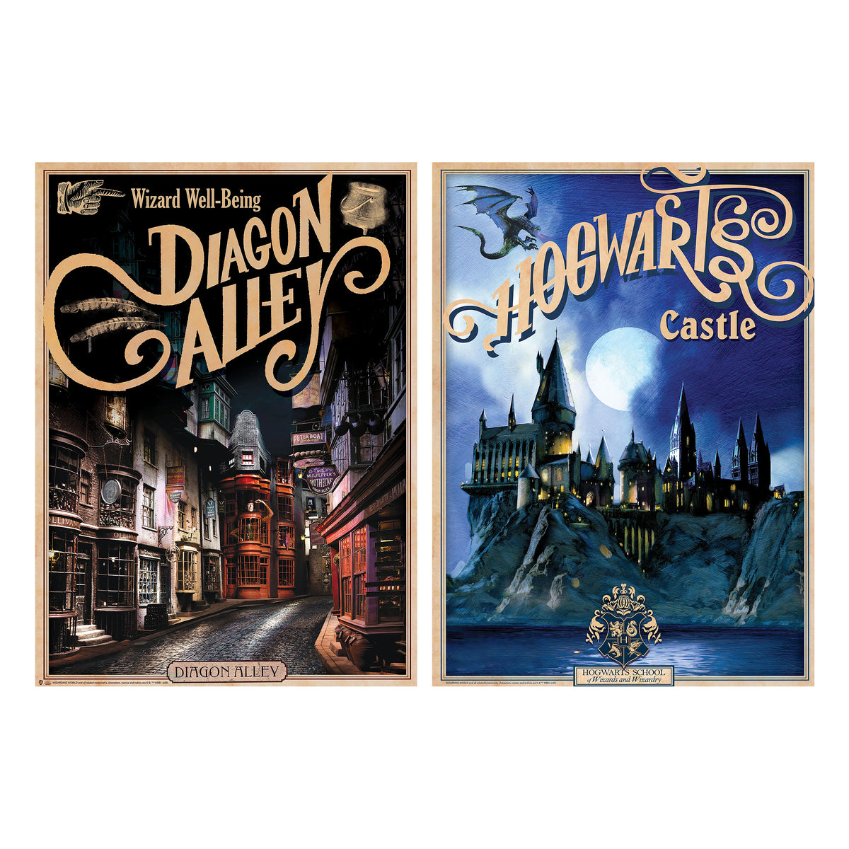 Produktbild Harry Potter - 2-pack Poster: Hogwarts Slott & Diagongränden