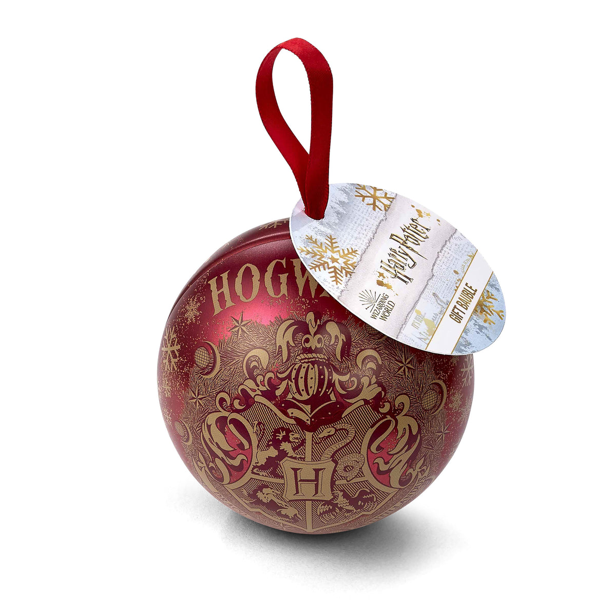 Produktbild Harry Potter - Hogwarts vapensköld julgranskula med gyllene kvicken-halsband