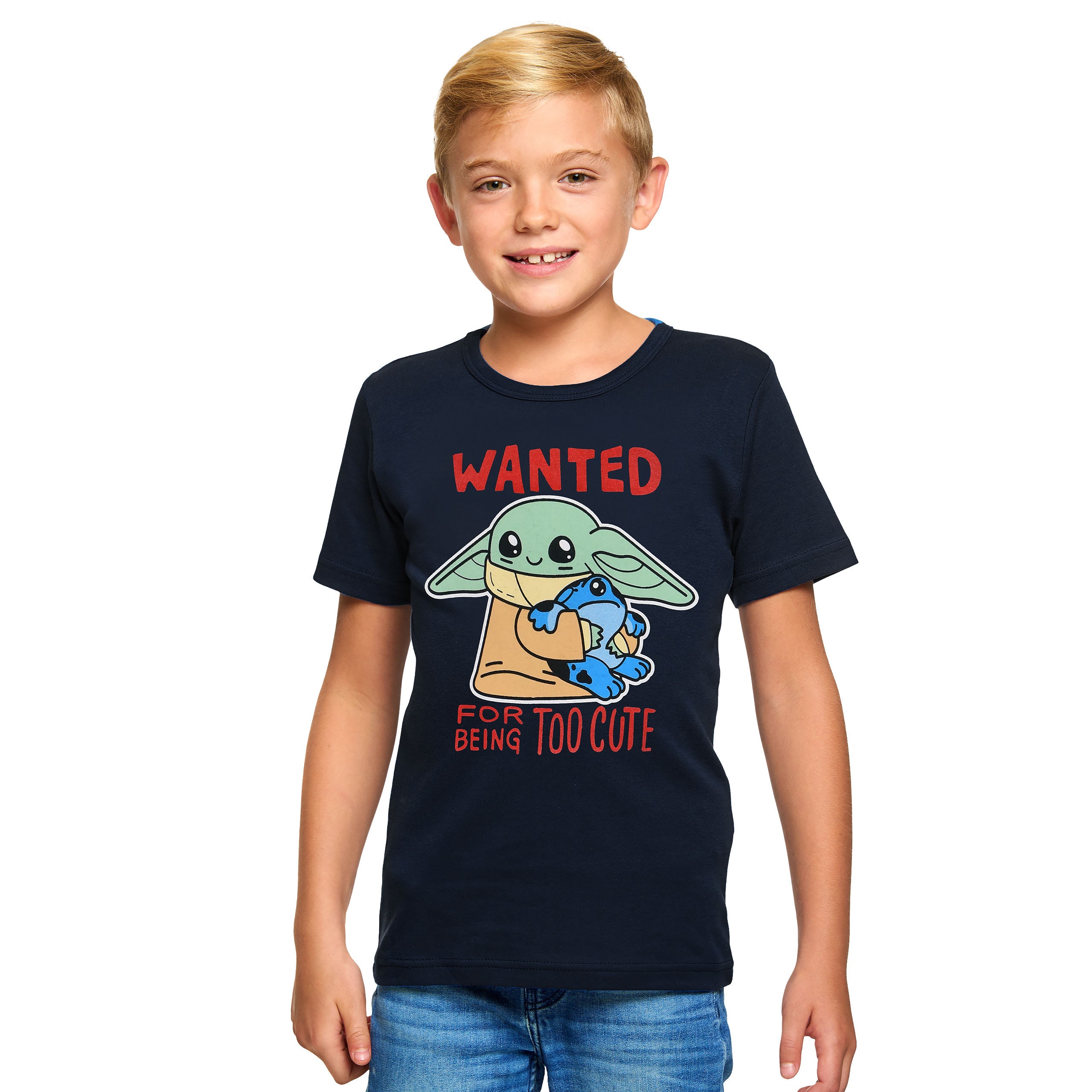Produktbild Grogu Wanted Too Cute T-Shirt Barn blå - Star Wars The Mandalorian