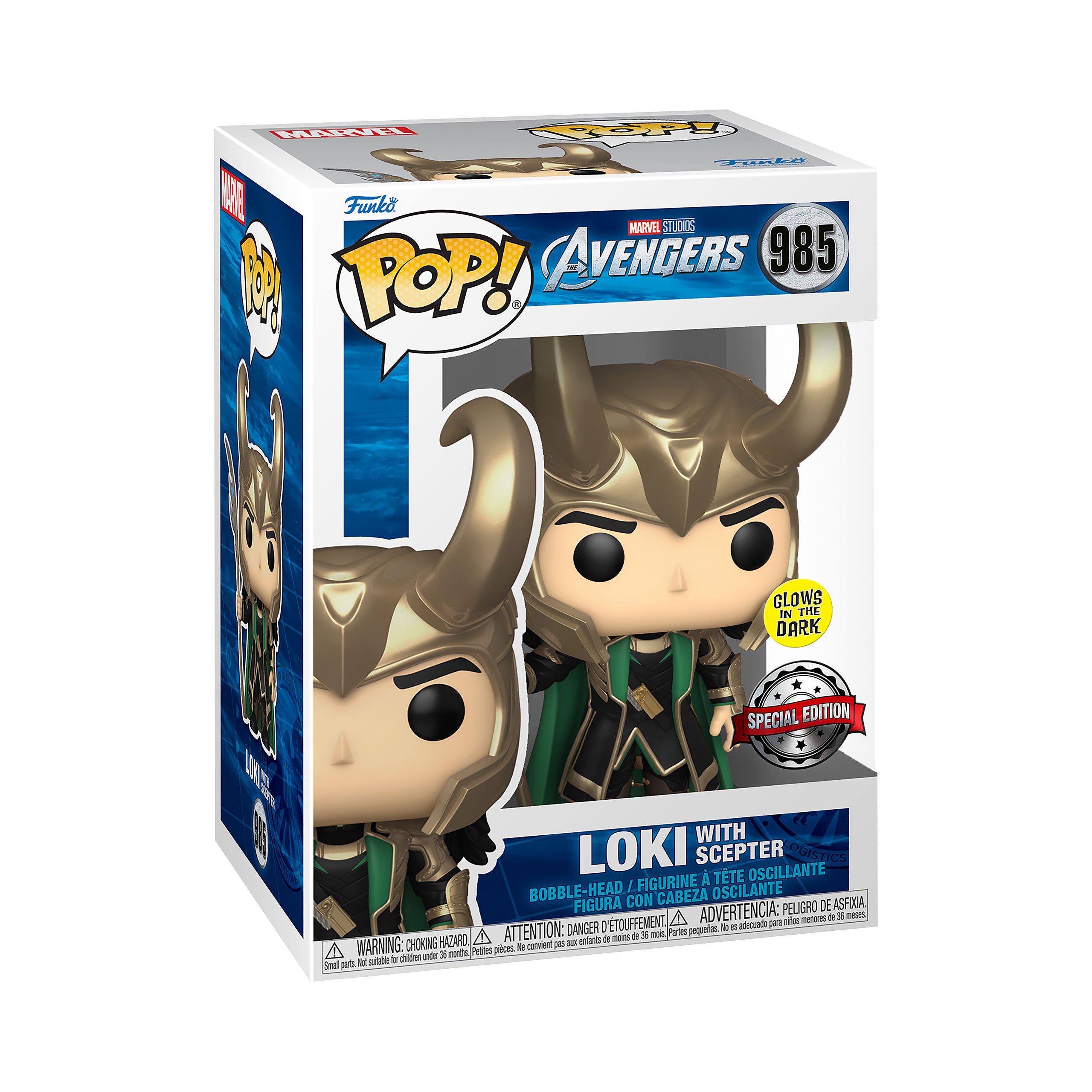 Produktbild Marvel - Loki med spira Glow in the Dark Funko Pop figur med vickande huvud