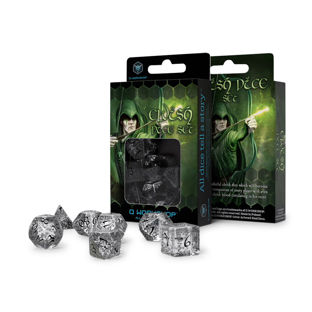 Product image Elvish Translucent & Black RPG Dice Set 7pcs