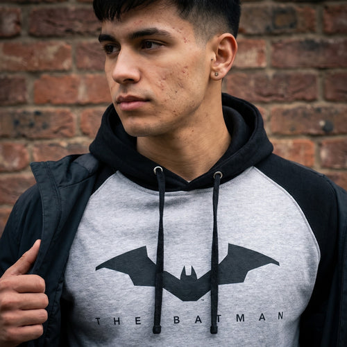 Produktbild The Batman - Logo Baseball Hoodie grå-svart