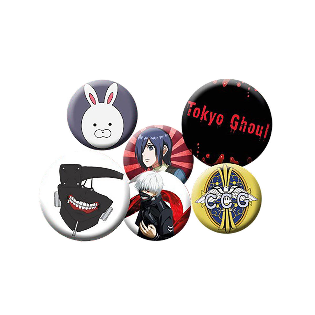 Produktbild Tokyo Ghoul - 6-pack knappar med karaktärer och symboler