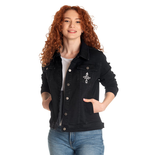 Produktbild Svart jeansjacka med Dumbledore-vapen - Fantastiska Vidunder