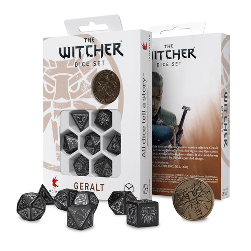 Produktbild Witcher - Geralt RPG tärningsset 7-delat med samlarmynt av varg