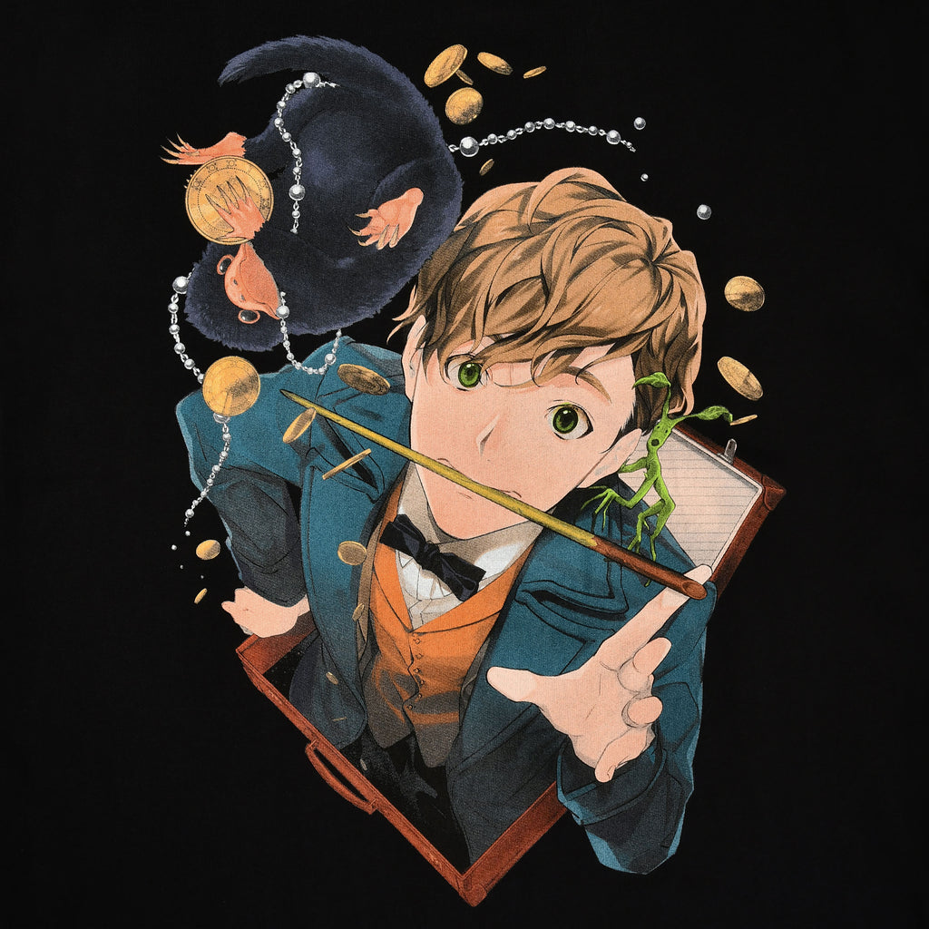Produktbild Newt med Niffler Anime T-shirt svart - Fantastiska Vidunder