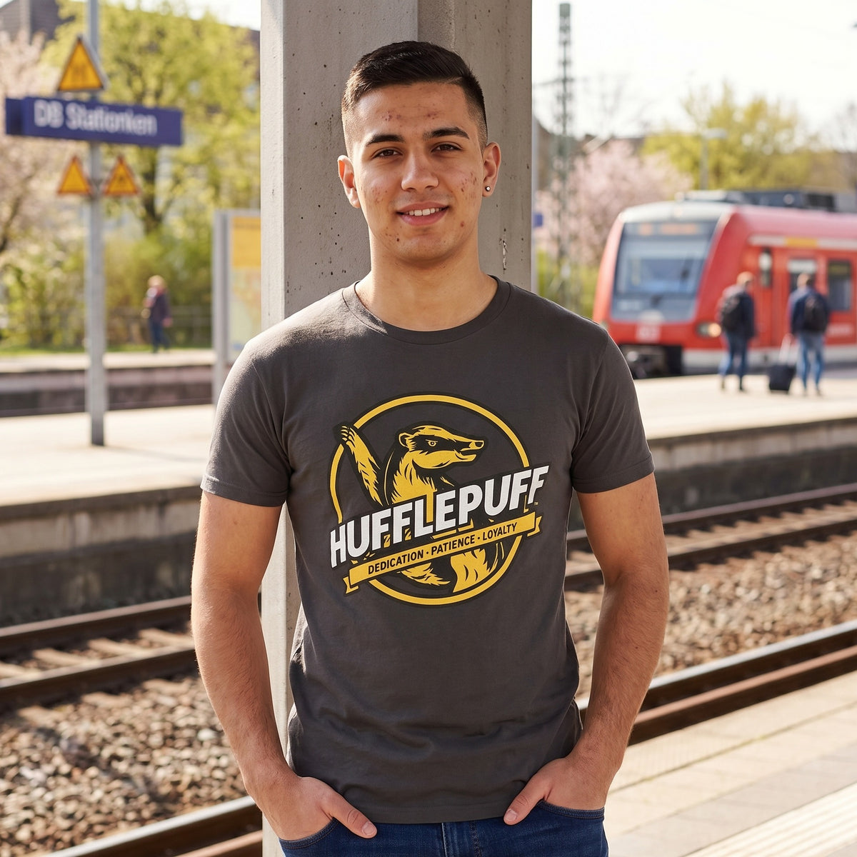 Produktbild Hufflepuff House Values T-shirt grå - Harry Potter