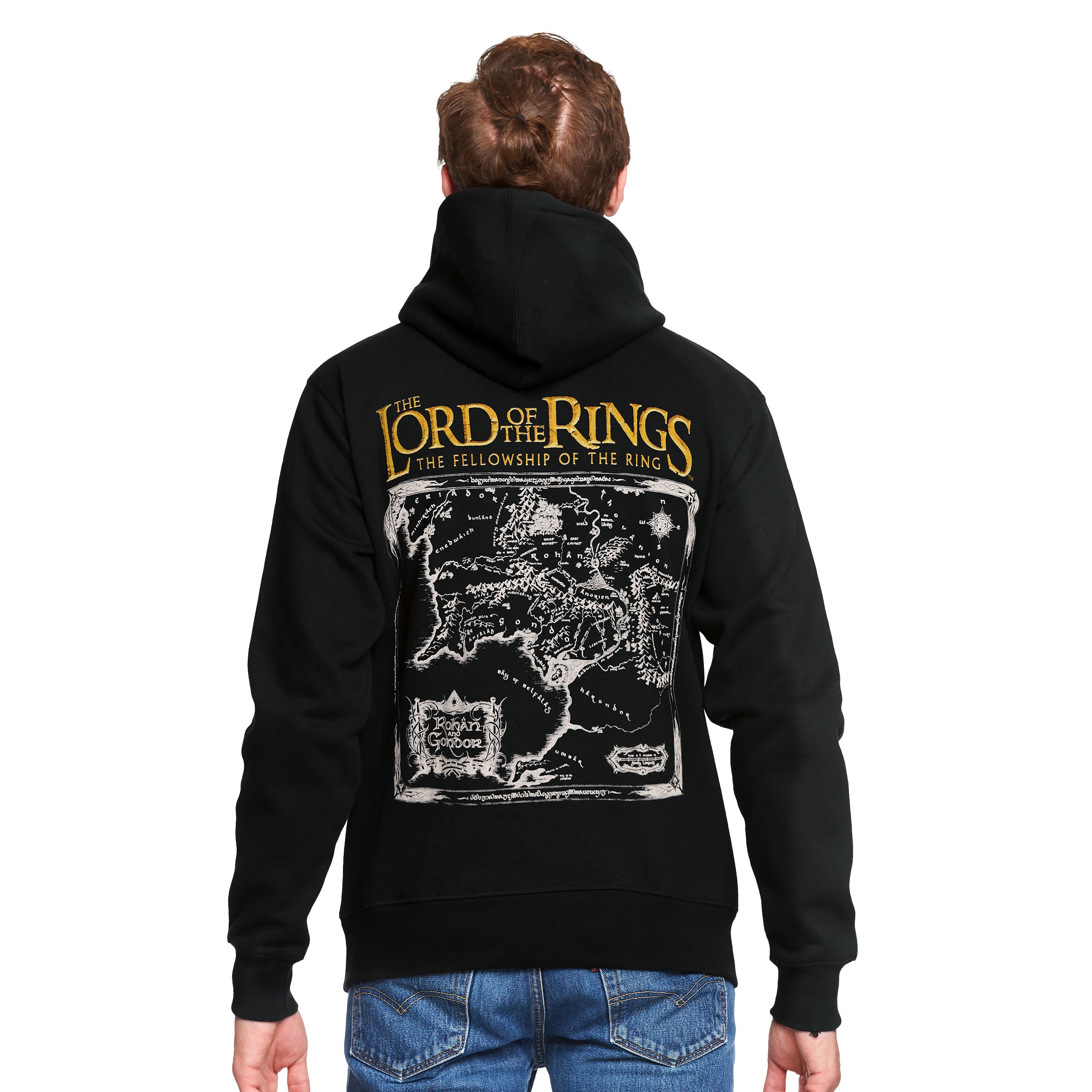 Produktbild Sagan om Ringen - Hoodie med karta över Midgård svart
