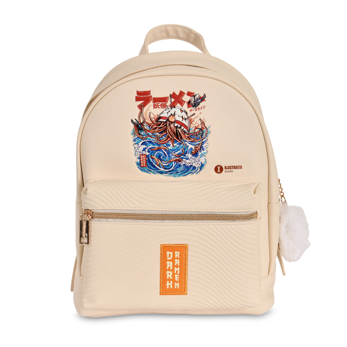 Produktbild Ilustrata - Dark Ramen Ryggsäck med Pom Pom-berlock beige