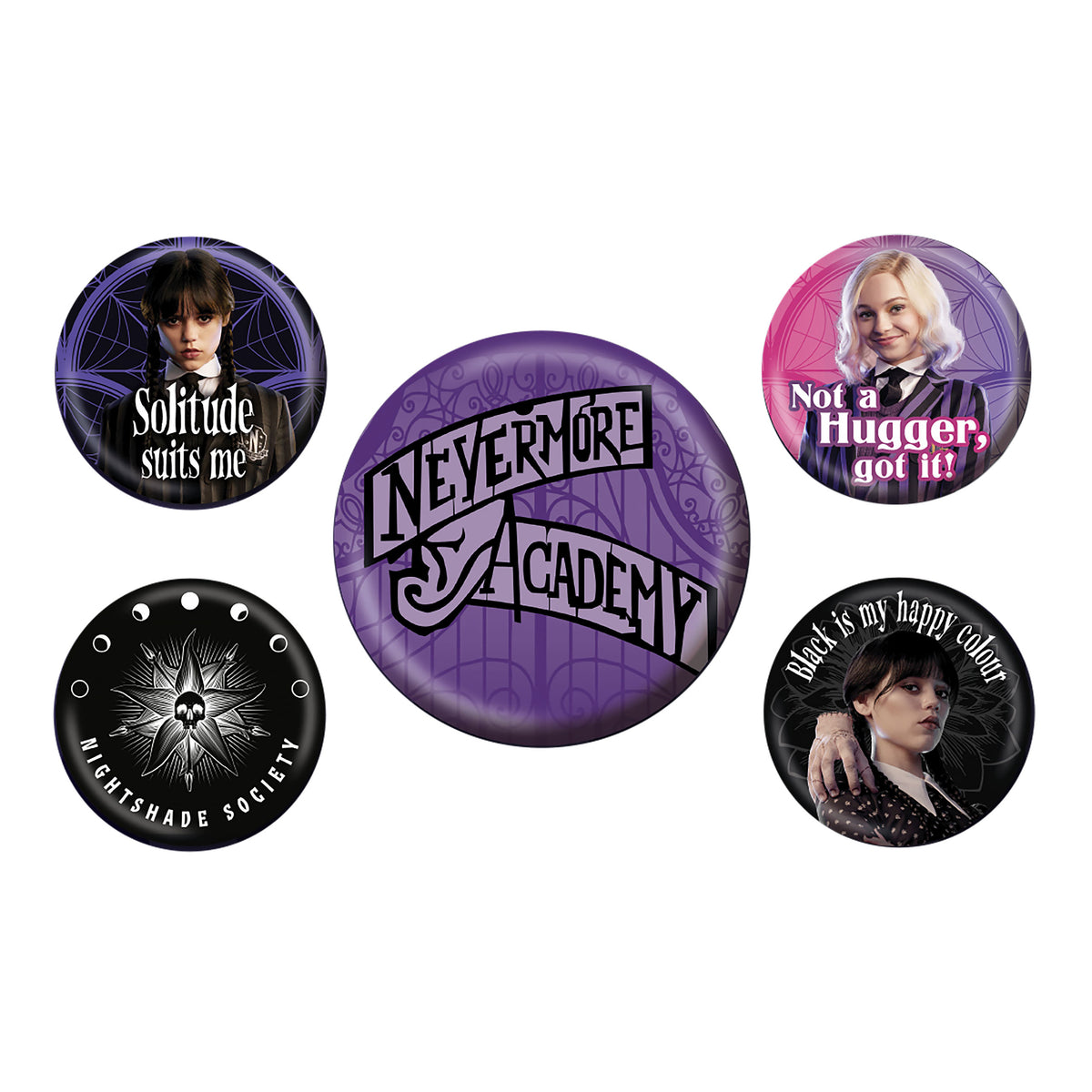 Produktbild Wednesday - Nevermore knappset 5-pack