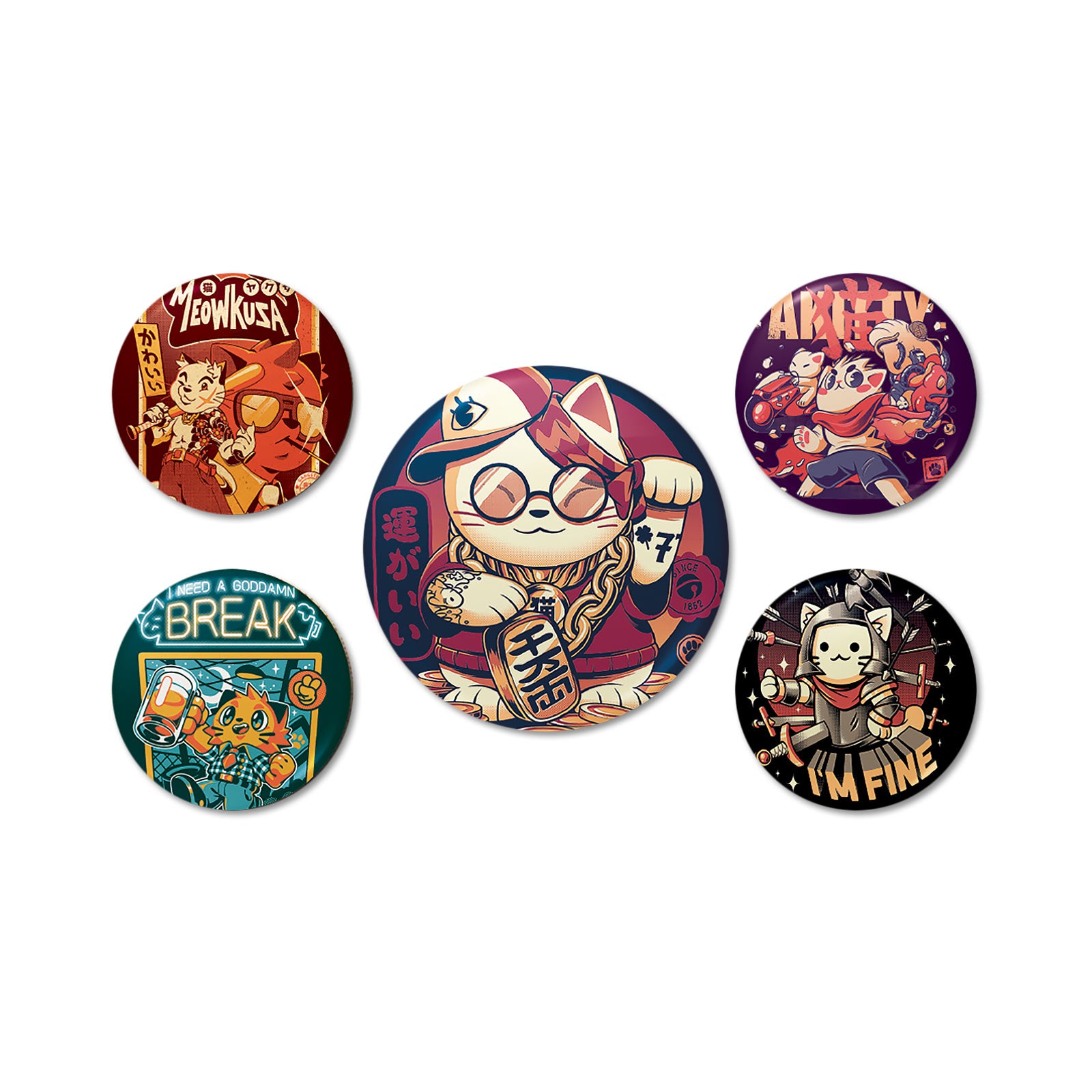 Produktbild Ilustrata - Cool Cat 5-pack Knappset