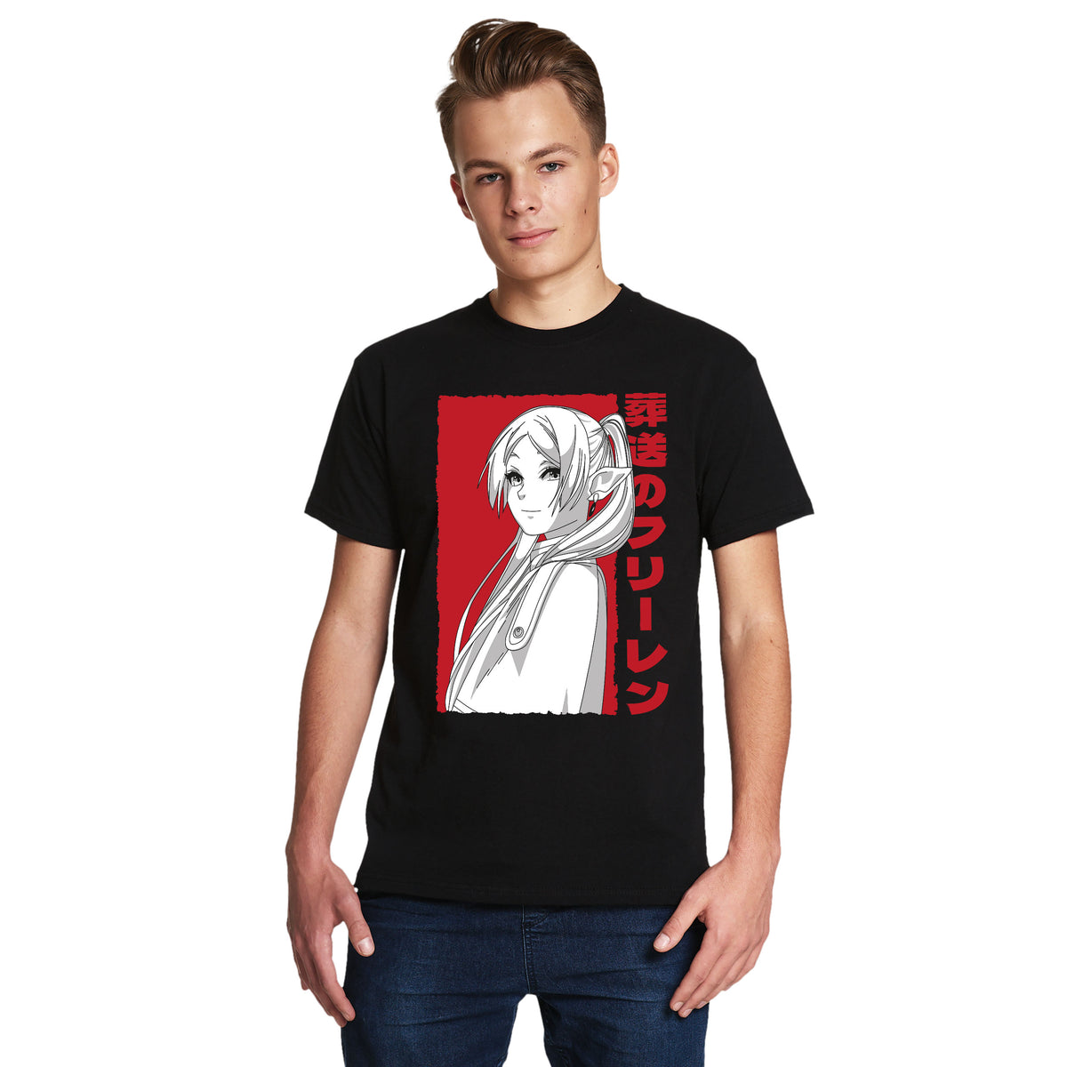 Produktbild T-shirt med alvmagikern för Frieren-fans svart
