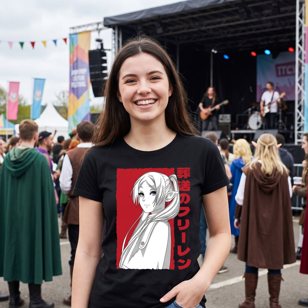 Produktbild T-shirt med alvmagikern för Frieren-fans svart