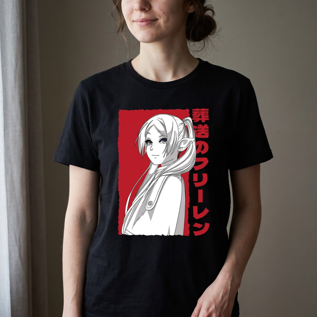 Produktbild T-shirt med alvmagikern för Frieren-fans svart