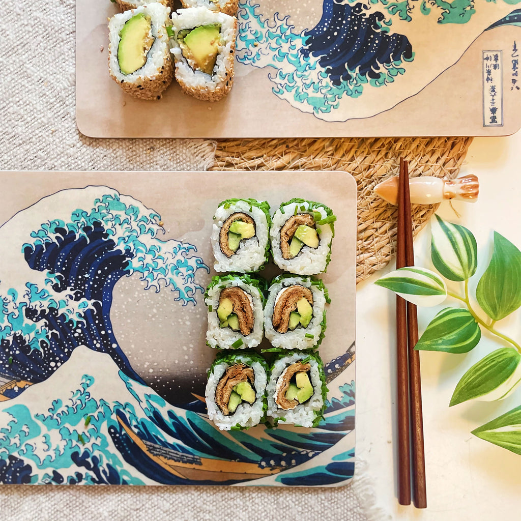 Produktbild Den stora vågen utanför Kanagawa - Katsushika Hokusai frukostbricka 4-delad set