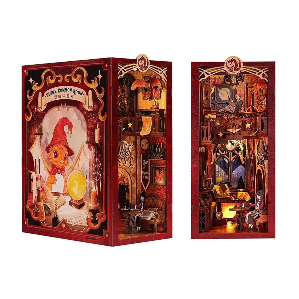 Produktbild Flame Common Room Book Nook byggsats i trä för Harry Potter-fans